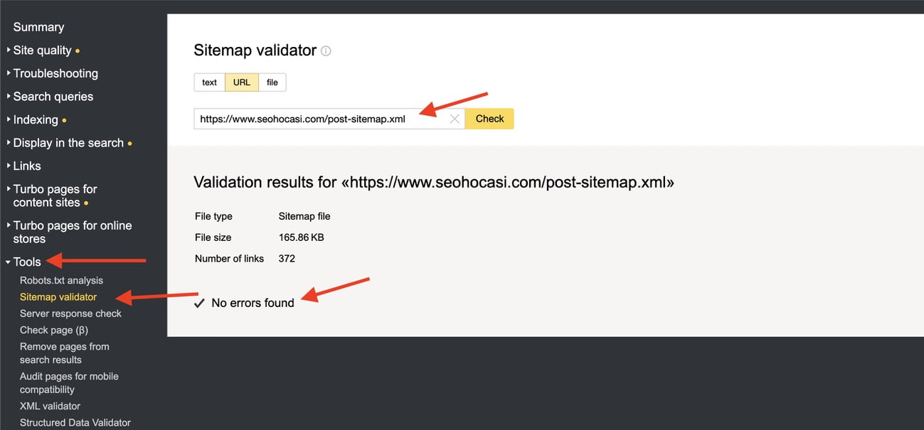 Yandex Webmaster ile sitemap analizi